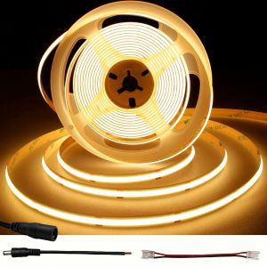 Ruban Led Cob 5m,Bande Led Blanc Chaud 2700k Dc24v 480 Led/M,Cri 90+,8mm Largeur,Lumière Uniforme,Ruban Led Pour Chambre À Coucher,Cuisine,Miroir,Intérieure (Sans Alimentation) - Neuf