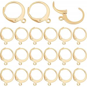 Kal-50 Pcs Boucle D'oreille En 304 Acier Inoxydable Fermoirs De Boucles D'oreilles Boucles D'oreilles Enfileuses Pièces Crochet Boucles D'oreilles Boucles D'oreilles Ring, Doré, 14.5x12mm - Neuf
