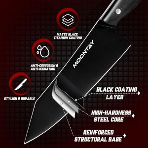 Chicslick-Set Couteaux Cuisine 3 Pi&egrave;ces En Acier Inoxydable, Set De Couteaux De Chef Noirs Avec Construction Full Tang&iquest;Id&eacute;al Pour Couper La Viande Et Les L&eacute;gumes[X1968] - Neuf