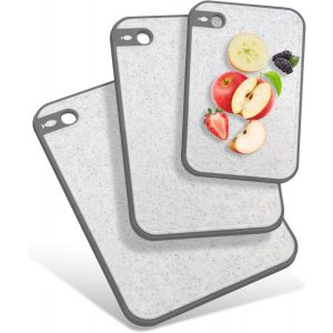 Lot De 3 Planche A Decouper Plastique, Planche &Agrave; D&eacute;couper Sans Bpa Avec Poign&eacute;e, Antid&eacute;rapante Planche A D&eacute;couper Avec Rainure De Jus & Presse-Ail, Pour Poisson L&eacute;gumes Fruits Viande Pain - Blanc - Neuf