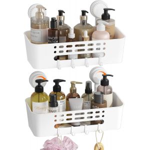 CAUC-Panier de Douche &agrave; Ventouses Murale, 31,4 cm Etagere Douche sans Percage, Rangement Salle de Bain Amovible en Plastique pour les Gel Shampooing, Gel Nettoyant pour le Visage, Blanc, 2 Paquets - Neuf