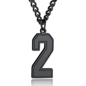 Collier Homme Numero Sportif Pendentif Arabe Chiffre 0-9 Chaine Acier Plaque Actif Ado Enfant Garcon Gros Punk Massif[Argent&eacute;/Plaque Or/Noir] Cadeau Porte Bonheur Amulette Courage - Neuf