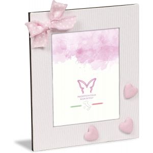 CMWX-Corcnice Cadre photo de table 13 x 18 cm, tissu coton blanc avec ruban et coeurs tissu rose - Neuf