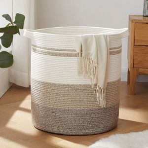 CHECARZHN--NO1-Paniers À Linge ¿ Panier De Rangement Avec Poignées, Panier Décoratif Pour Salon, Panier De Rangement Tissé Pour Jouets, Oreillers, Couvertures, Vêtements ¿ 50,8 X 45,7 Cm ¿ Jaune Dégradé - Neuf