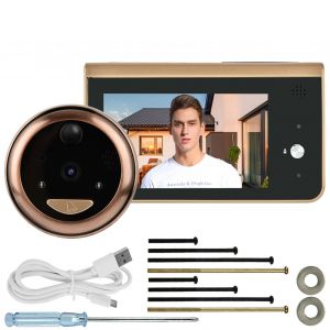 Sonnette intelligente sans fil Wi-Fi 4,3 pouces, camera, visionneuse de porte electronique, batterie integree - Neuf