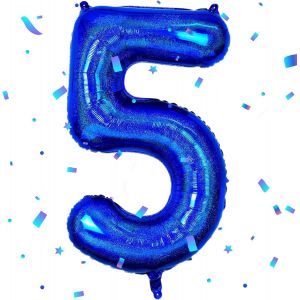 Ballon Chiffre 5,Ballons 5 an Bleu,Ballons 5 Ans Anniversaire Numero 5 Hélium Ballons,101cm Chiffre 5 Decoration Pour Garçons Filles Anniversaire Fête - Neuf