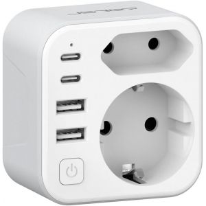 Australia/China 6 in 1 Type I Travel Adapter France to Australia Argentina with 2 USB A and 2 Type C (17W) and 2 Sockets for Australia, Chinese, Zeland, Fiji and Argentina (White) - Neuf