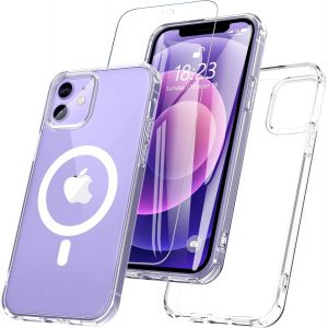 Maa-Pour Coque Iphone 12 Magnétique, Coque Iphone 12 Pro Avec Magsafe Verre Trempé Protection D'écran Antichoc Qualité Militaire Résistante Complète Housse Pour Iphone 12/12 Pro Transparent - Neuf