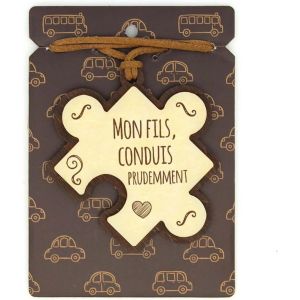 Kal-Mon Fils, Conduis... Pendentif Pour R&eacute;troviseur En Bois 2 &Eacute;paisseurs Avec Cordelette En Cuir. Cadeau Original Qui Vient Du Coeur Pour Vos Proches. (13). - Neuf