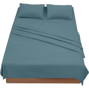 Tzf-Parure De Lit 180x190/200 4 Pièces En Microfibre - Drap Housse 180x200 Cm - Drap Plat 2 Personne 260x280 Cm - 2 Taie D'oreiller 50x80 - Vert - Neuf