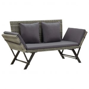 Prolenta Premium - Banc De Jardin Avec Coussins 176 Cm Gris R&eacute;sine Tress&eacute;e - Neuf