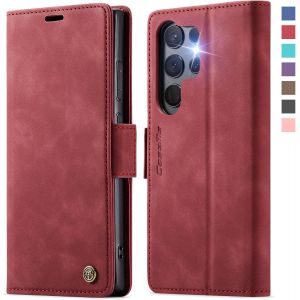LORANKA-Coque pour Samsung Galaxy S25 Ultra 5G Etui Housse&iquest;RFID Blocage&iquest; Premium en Cuir PU Pochette de Portefeuille Fermeture Magnetique Flip Case Clapet Rabat pour Samsung S25 Ultra 5G &Eacute;tui,Rouge - Neuf