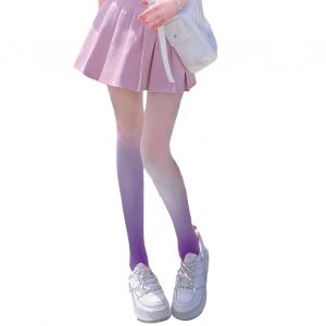 Collants Pour Femmes Dégradé De Couleur Contrastée Haute Élasticité Maigre Mince Doux Respirant Couleur Bonbon Anti-Dérapant Cosplay Performance Collants Chaussettes Longues-Violet Clair - Neuf