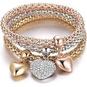 Eryi-Bracelet Charms Or Femme, Bracelet À Breloques En Or, Bracelets Avec Pendentif Coeur, Clés, Serrures, Cristaux, 7U201c+2U201d(Chaîne D'extension), Bijoux De Mode Cadeau Pour Femme - Neuf