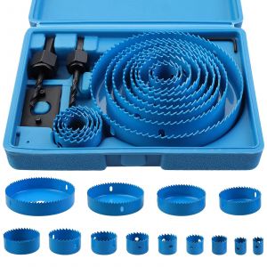 17 Pcs Kit Scies Cloches bi-métal en Acier Carbone 19-127mm Scie Cloche Coffret pour Bois, Plaque de Plâtre et Plaques de Plâtre - Neuf