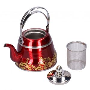 Hjlian Theiere Classique De Style Romain En Acier Inoxydable 304, Bouilloire Pour La Cuisine Et La Maison, Rouge, 1 L - Neuf