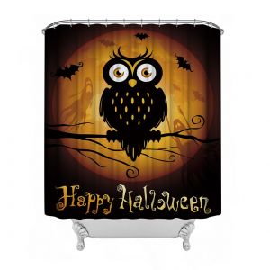 Rideau de douche Halloween, rideau de douche de salle de bain Halloween avec crochets 59 L x 71 H pouces, décoration d'Halloween, rideau de séparation de salle de bain imperméable, hibou - Neuf