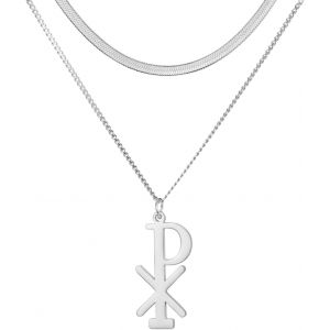 Collier Chi Rho Symbole Christogramme Alpha Omega Collier Ixci Nika Jésus Christ Nom Pendentif Sacramentale Chrétienne Amulette Religieuse Bijoux Cadeau Femme Homme - Neuf