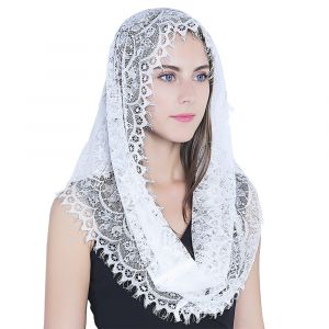 Voile De Mari&eacute;e Catholique En Dentelle Avec Bordures Ondul&eacute;es Doubles &iquest; Turban Et Foulard Pour Mariage, Lavable &Agrave; La Main, 2 Tailles Disponibles (Environ 70 Cm Pli&eacute;) - Neuf