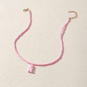 Bonbons Couleur Ours En Peluche Pendentif Collier Caramel &Agrave; La Main Riz Perle Collier Mignon Collier Bijoux Pour Femmes Et Filles (Rose)[Col9220181] - Neuf