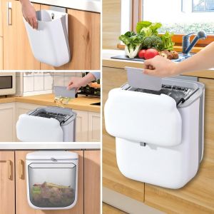 Poubelle Suspendue Cuisine Avec Couvercle, 10l Poubelle Murale Pliable, Poubelle Camping Car, Poubelle De Cuisine, Poubelle Suspendue Pour Cuisine, Voiture, Salle De Bain, Bureau - Neuf