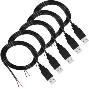 JGD-5PCS c&acirc;ble prise USB,soudable c&acirc;ble USB 2.0 m&acirc;le,2 broches Connecteurs USB c&acirc;ble,USB rallonge de c&acirc;ble pour appareils USB install&eacute;s ou r&eacute;paration de remplacement DIY (100cm) - Neuf
