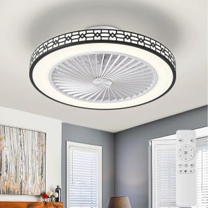 SUBZONAL-Ventilateur Plafond avec Lumiere 3000K/4500K/6500K Dimmable Plafonnier LED Ventilateur R&eacute;versible 6 Vitesses Minuterie 1/2/4 H Plafonnier Ventilateur Amovible et Facile Nettoyer Noir - Neuf
