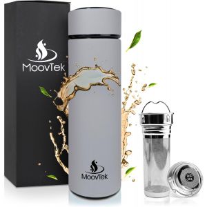 Bouteille Infusion thé & Fruits Isotherme en INOX Double paroi 18/8 avec INFUSEUR EXTRA LONG 400ml - (Gris) - Neuf