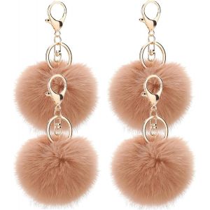 KAL-Lot De 4 Porte-Clés Pompon En Fausse Fourrure Pendantif Pour Sac À Main Voiture Bagage Porte-Clé Saint-Valentin Anniversaire - Neuf