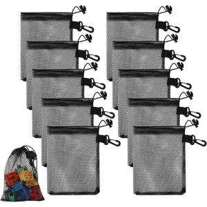 acdsgd-Lot de 10 sacs de rangement portables, 15 cm x 20 cm, en nylon noir, avec cordon de serrage pour jouets, articles de sport, plong&eacute;e, activit&eacute;s de plein air et plus encore - Neuf