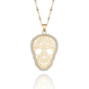 Collier Pendentif Tête De Mort Pour Les Femmes, Or Argent Plaqué Hypoallergénique À Longue Chaîne Collier Pour Collier D'amis Avec Cristal - Neuf