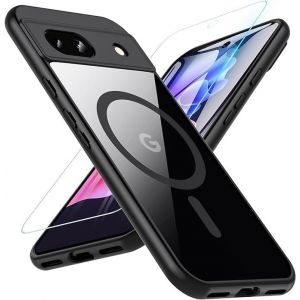 Kal-Coque Pour Google Pixel 8a, Compatible Avec Magsafe Avec Verre Trempé, Magnétique Protection Pixel 8a Transparent Étui Arrière Housse Fine Antichoc Extérieur Case Pour Google Pixel 8a, Noir - Neuf