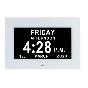 Blanc Horloge numérique 7 pouces Cadre photo numérique Horloge calendrier avec police de caractères surdimensionnée Ecran IPS Horloge numérique HD - Neuf