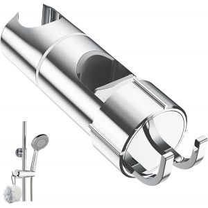 2 PCS Support de Douche Réglable avec 2 Crochets pour Pommes de Douche de 20,5 à 23,5 mm, Universel Support de Pommeau de Douche pour Barre de 18-25 mm, Chromé Support Douchette à Main - Neuf