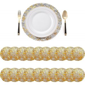 ERYI-Lot De 20 Sets De Table Ronds Jetables Noirs Et Dorés De 33 Cm De Diamètre, En Maille Dorée Pressée Pour Table De Salle À Manger, Mariage, Fête D'Anniversaire, Vacances, Décoration De La Maison - Neuf
