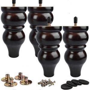 Pieds de meubles en bois massif noir de 15 cm par La Vane, lot de 4, avec boulons M8 pre-perces et plaque de montage - Neuf