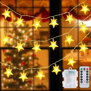 TRAHOO-Lumi&egrave;res de No&euml;l Interieur Exterieur, 6M 40LED &Eacute;toile Guirlande Lumineuse No&euml;l &agrave; Pile &Eacute;tanche D&eacute;coration No&euml;l Exterieur Interieur Jardin Terrasse Chambre Fenetre D&eacute;co No&euml;l Exterieur - Neuf