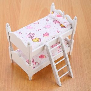 1 :12 Maison de poup&eacute;e Mini Meubles Enfants Chambre Mod&egrave;le Lit Superpos&eacute; Jouets (Gants Roses) - Neuf