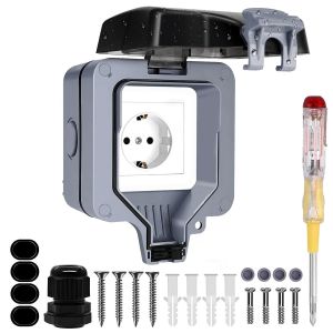 Prise Exterieure Etanche IP66 Prise de Courant et Volet de Protection Single Prise Electrique Multiprise Murale pour Jardin, Garage, Piscine Cuisine - Neuf