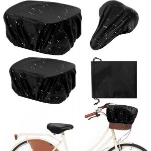 Kal-2 Pièces Housse De Pluie Pour Panier Velo Universelle, Avec 1 Housse Selle Velo ¿ 1 Sac De Rangement, Housse Pour Panier De Vélo Imperméable, Pour La Plupart Des Types De Paniers À Vélo, Noir - Neuf