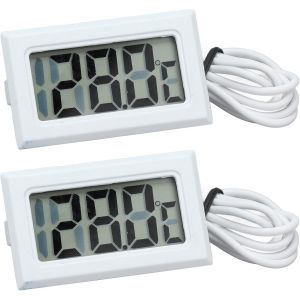 KAL-2Pcs Mini Thermomètre Numérique Intérieur/Extérieur Avec Sonde, Moniteur De Température Électronique, Thermomètre De Congélateur, Pour Aquarium, Réfrigérateur, Incubateur, Etc.(Blanc * 2) - Neuf