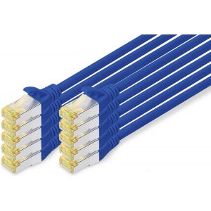 KAL-Câble Lan Cat 6A - 5M - 10 Pièces - Rj45 Câble Réseau - S/Ftp Blindé - Compatible Cat-6 & Cat-7 - Bleu - Neuf