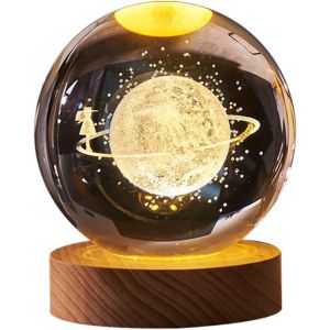 Boule de Cristal D'soleil 3D Boule en Verre Luminescente LED Projection Veilleuse Boule de Cristal USB Avec Base en Bois,Touch Sensor Light Cadeaux pour Enfants pour Noël,Anniversaire.[E128] - Neuf
