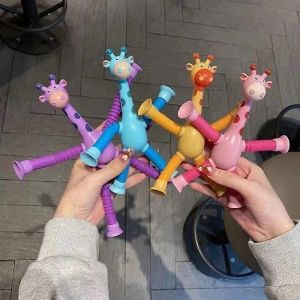 Enfants Ventouse Jouets Pop Tubes Soulagement du stress T&eacute;lescopique Girafe Fidget Jouet Soufflet sensoriel Anti-stress Squeeze Kid Boy Girl - Neuf