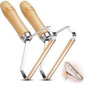 JGD-Lot de 2 grattoirs anti-peluches portables r&eacute;utilisables avec poign&eacute;e en bois, outil professionnel pour nettoyer les poils d'animaux sur tapis, canap&eacute;s, lits, couvertures, v&ecirc;tements - Neuf