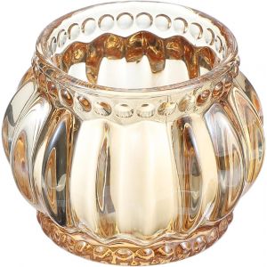 KALANKA-Bougeoir en verre à rayures rondes en cristal pour centre de table, mariage, fête et décoration d'intérieur (ambre) - Neuf