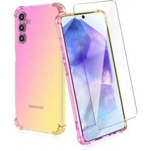 KAL-Housse Pour Samsung Galaxy A55 5G Coque + 1 Pi&egrave;ces Verre Tremp&eacute;, D&eacute;grad&eacute; De Couleurs Anti-Choc Housse Pour T&eacute;l&eacute;phone Portable -Violet/Bleu - Neuf