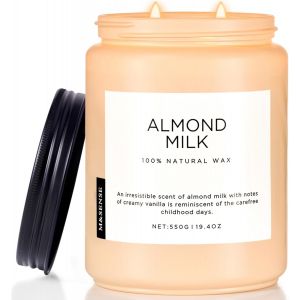 Sansh-Bougie En Soja Lait D'amande Grande Bougie À Deux Mèches De 550 G Brûlage De 110 Heures Cire De Soja Naturelle Et Organique Bougie Parfumée À La Vanille Pour La Détente Cadeau D'emménagement - Neuf