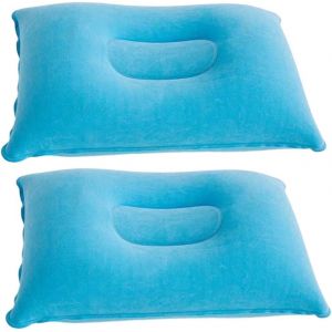2 Pièces Oreiller Gonflable Floqué, 38x24cm, Oreiller Gonflable Camping, Oreiller De Voyage, Coussin D'air Portable Pour Avion, Coussin De Plage, Bleu Ciel - Neuf