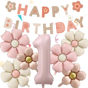 MEVRONISSHOP-8 Pi&egrave;ces 1 An Decoration Anniversaire Marguerite, Ballon Anniversaire 1 an Fille, Ballon Fleur Marguerite, Deco anniversaire Fille 1 An, pour les AnniversairE 1 an, les Baby Showers - Neuf